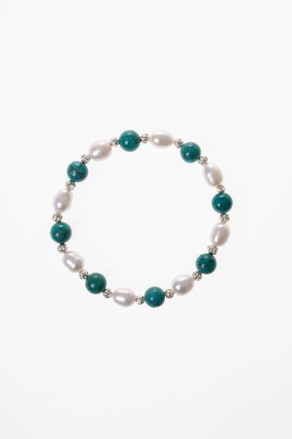 Sertifikalı Firuze (Turkuaz), İnci Gümüş Aparatlı Doğal Taş Bileklik(SK:046) - 6