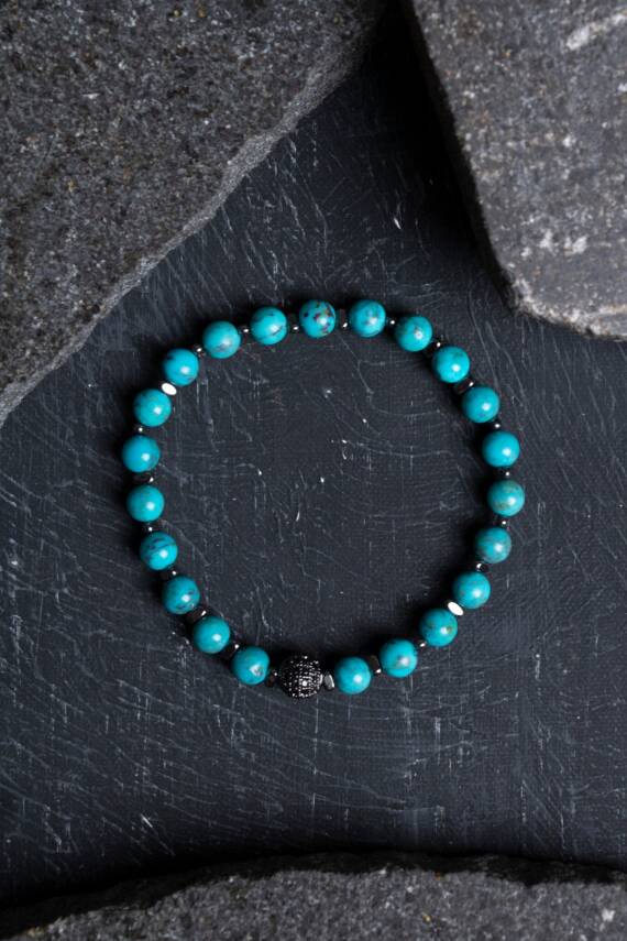 Sertifikalı Firuze (Turkuaz)Doğal Taş bileklik 6MM 037 - 5