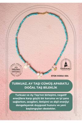 Sertifikalı Firuze(Turkuaz) , Ay Taşı Gümüş Aparatlı Doğal Taş Kolye (SK:034) - Osmanlı Doğal Taş