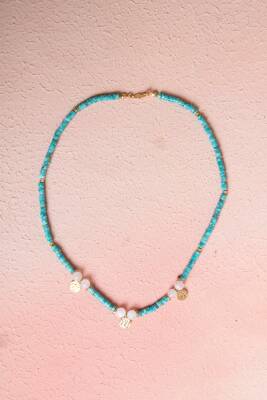 Sertifikalı Firuze(Turkuaz) , Ay Taşı Gümüş Aparatlı Doğal Taş Kolye (SK:034) - Osmanlı Doğal Taş