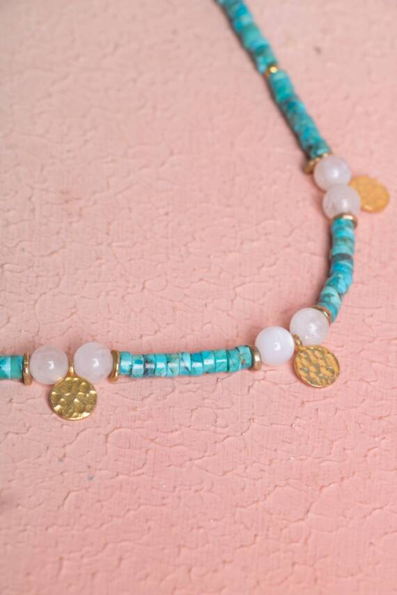 Sertifikalı Firuze(Turkuaz) , Ay Taşı Gümüş Aparatlı Doğal Taş Kolye (SK:034) - 3