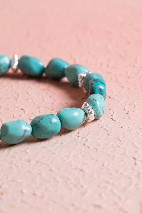 Sertifikalı Firuze(Turkuaz) Gümüş Aparatlı Doğal Taş Bileklik (SK:032) - 3