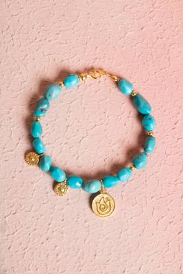 Sertifikalı Firuze(Turkuaz) Lale Gümüş Aparatlı Doğal Taş Bileklik (SK:030) - Osmanlı Doğal Taş