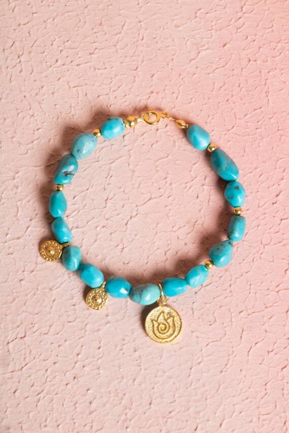 Sertifikalı Firuze(Turkuaz) Lale Gümüş Aparatlı Doğal Taş Bileklik (SK:030) - 1