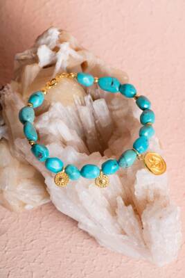 Sertifikalı Firuze(Turkuaz) Lale Gümüş Aparatlı Doğal Taş Bileklik (SK:030) - 5