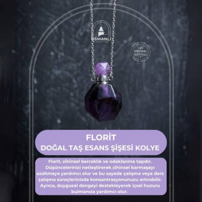 Sertifikalı Florit Doğal Taş Esans Şişesi Kolye - 2