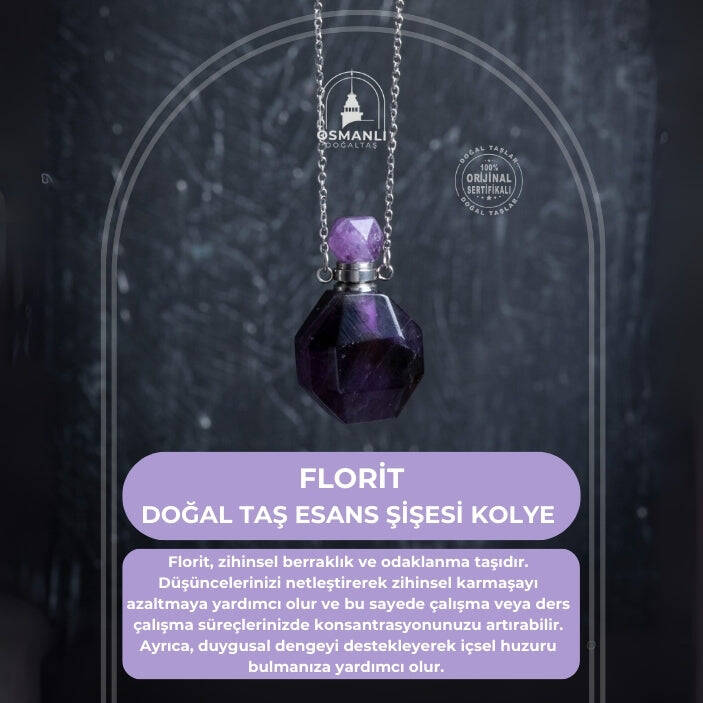 Sertifikalı Florit Doğal Taş Esans Şişesi Kolye - 2