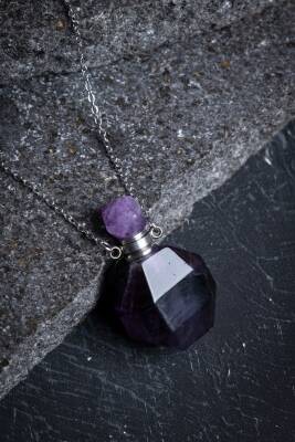 Sertifikalı Florit Doğal Taş Esans Şişesi Kolye - 4