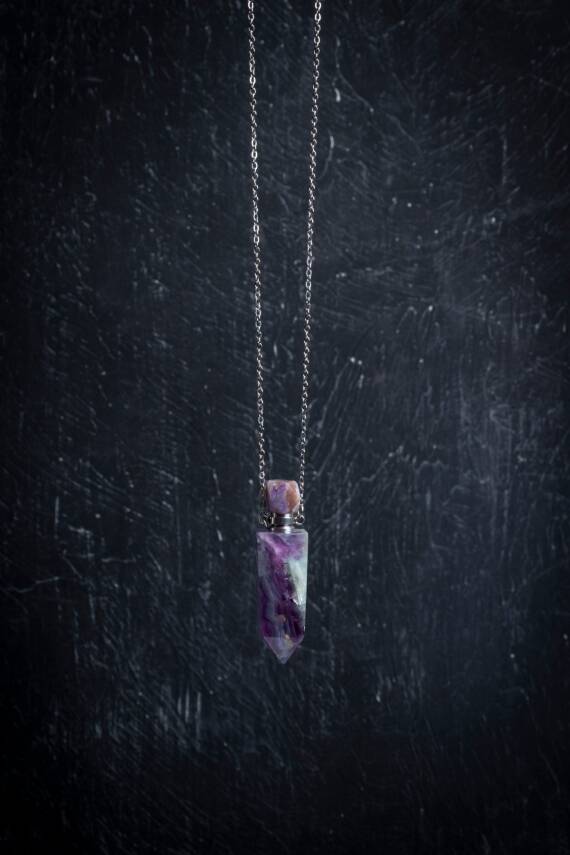 Sertifikalı Florit Doğal Taş Esans Şişesi Kolye - 1