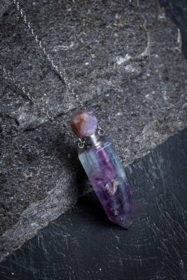 Sertifikalı Florit Doğal Taş Esans Şişesi Kolye - 4