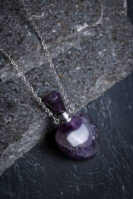 Sertifikalı Florit Doğal Taş Esans Şişesi Kolye - 4