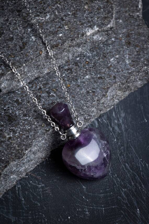 Sertifikalı Florit Doğal Taş Esans Şişesi Kolye - 4