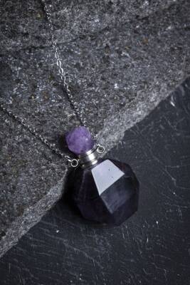 Sertifikalı Florit Doğal Taş Esans Şişesi Kolye - Osmanlı Doğal Taş