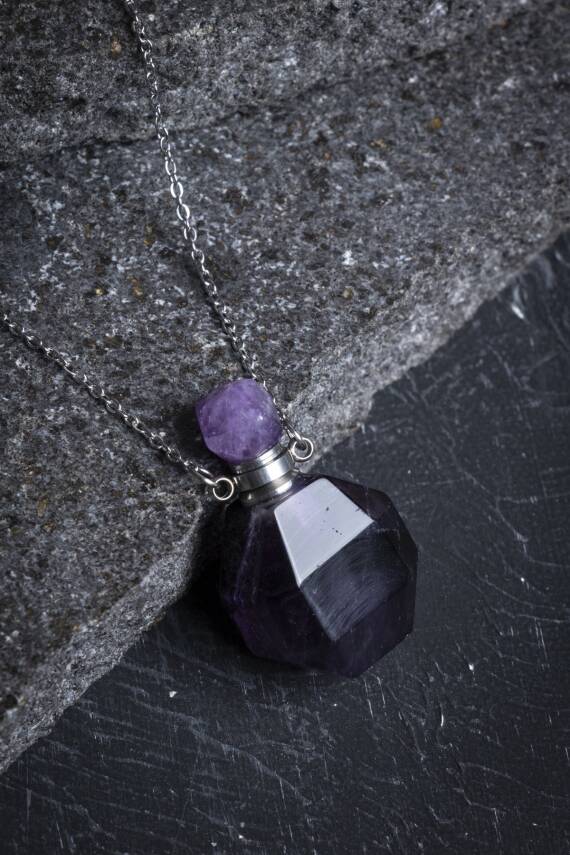 Sertifikalı Florit Doğal Taş Esans Şişesi Kolye - 1