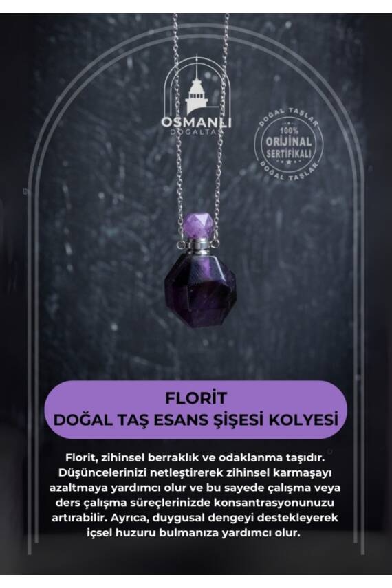 Sertifikalı Florit Doğal Taş Esans Şişesi Kolye - 1