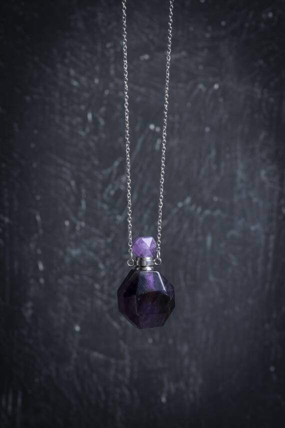 Sertifikalı Florit Doğal Taş Esans Şişesi Kolye - 1