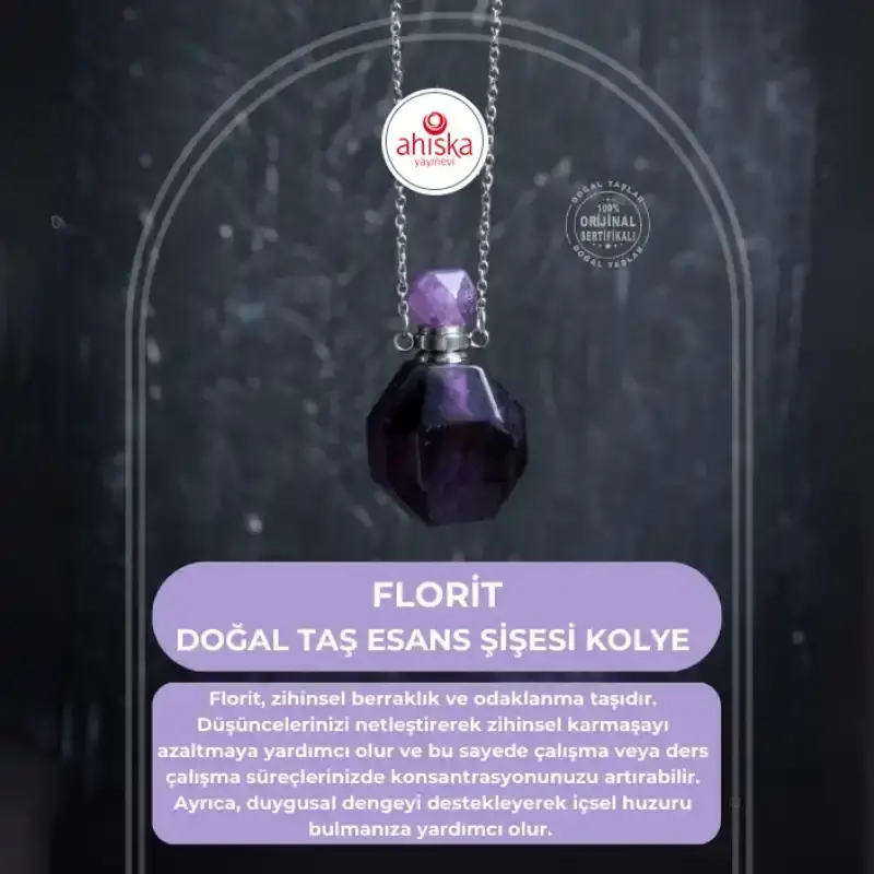 Sertifikalı Florit Doğal Taş Esans Şişesi Kolye - 1
