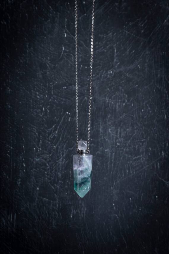 Sertifikalı Florit Doğal Taş Esans Şişesi Kolye - 1