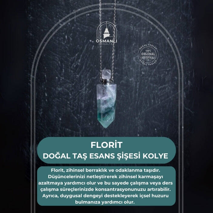 Sertifikalı Florit Doğal Taş Esans Şişesi Kolye - 2