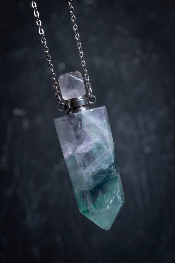 Sertifikalı Florit Doğal Taş Esans Şişesi Kolye - 3