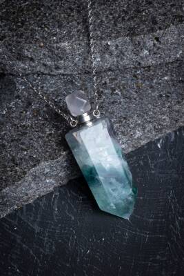 Sertifikalı Florit Doğal Taş Esans Şişesi Kolye - 4