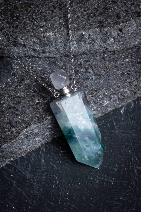 Sertifikalı Florit Doğal Taş Esans Şişesi Kolye - 4