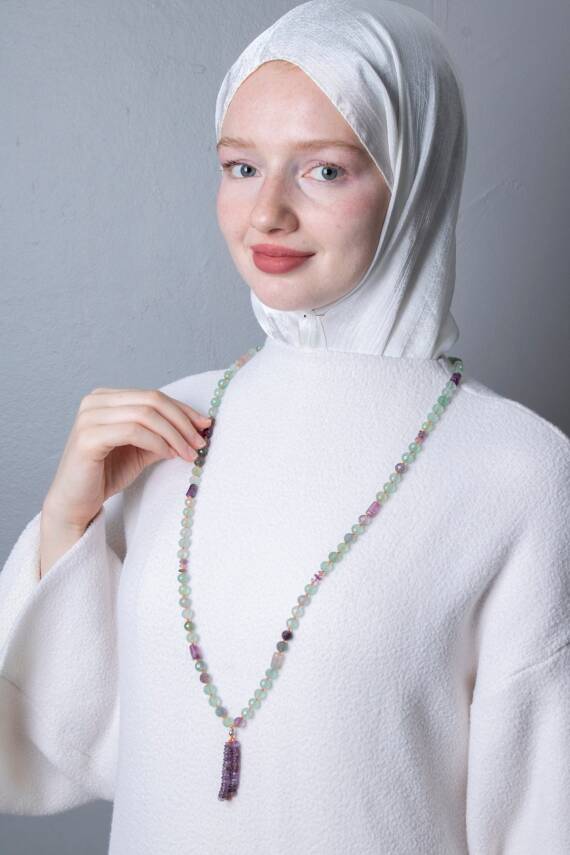 Sertifikalı Florit Elmas Kesim Fasetli Doğal Taş Tesbih Kolye 99luk - 8mm (SK:288) - 1