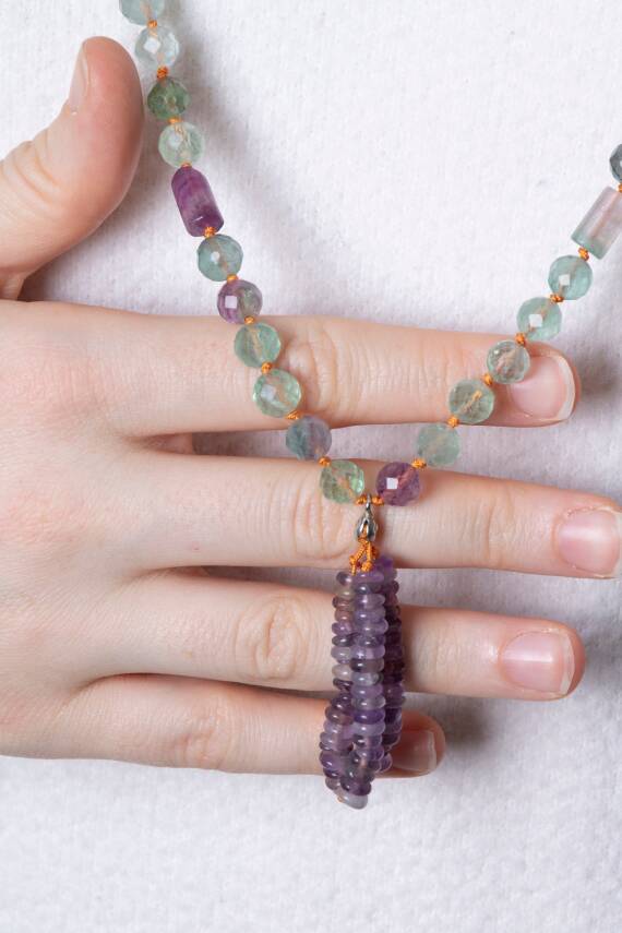 Sertifikalı Florit Elmas Kesim Fasetli Doğal Taş Tesbih Kolye 99luk - 8mm (SK:288) - 3