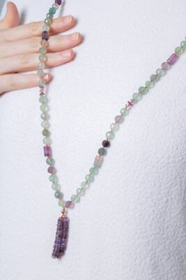 Sertifikalı Florit Elmas Kesim Fasetli Doğal Taş Tesbih Kolye 99luk - 8mm (SK:288) - 4