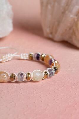 Sertifikalı Florit, Sitrin, Hematit Doğal Taş Makrome Bileklik (SK:285) - 3