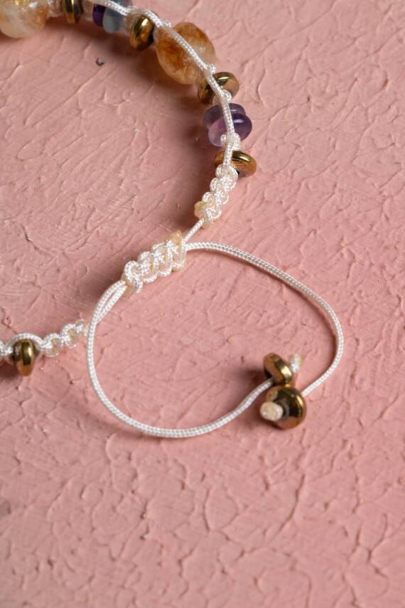 Sertifikalı Florit, Sitrin, Hematit Doğal Taş Makrome Bileklik (SK:285) - 4