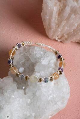 Sertifikalı Florit, Sitrin, Hematit Doğal Taş Makrome Bileklik (SK:285) - 5