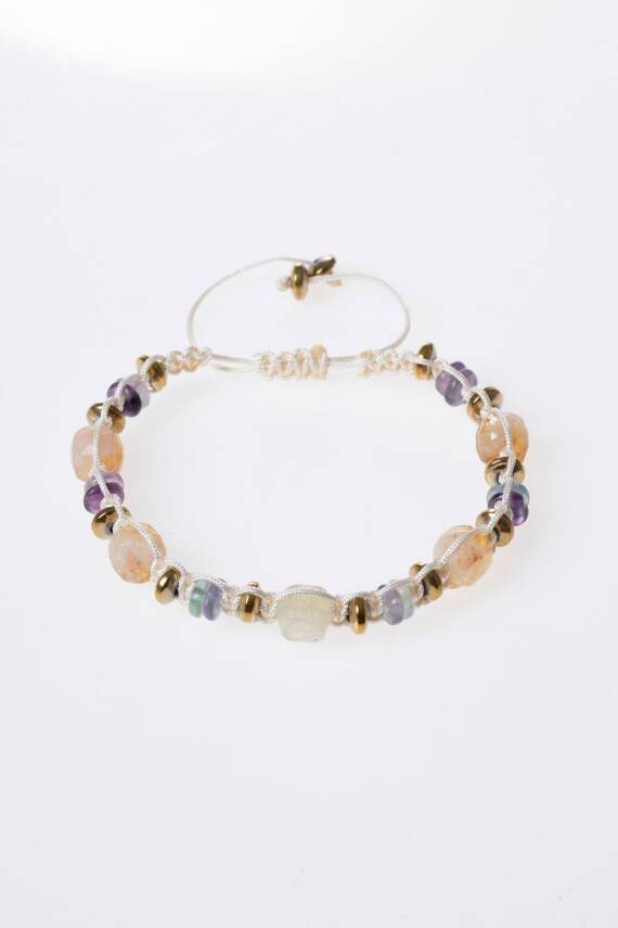 Sertifikalı Florit, Sitrin, Hematit Doğal Taş Makrome Bileklik (SK:285) - 6