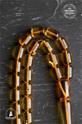 Sertifikalı Fosilli 8-10 mm Kapsül Kesim Gümüş İmame ve Püsküllü Kehribar Tesbih - 4