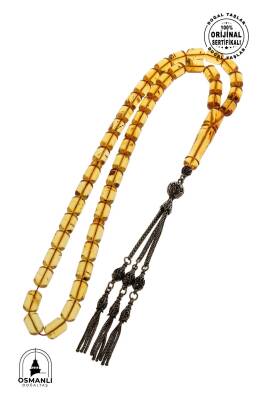 Sertifikalı Fosilli 8-10 mm Kapsül Kesim Gümüş İmame ve Püsküllü Kehribar Tesbih - 5