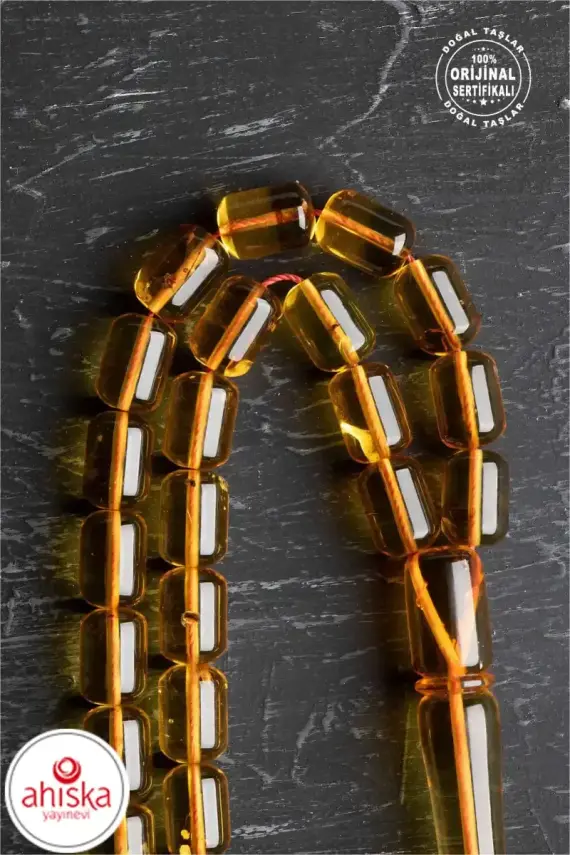 Sertifikalı Fosilli 8-10 mm Kapsül Kesim Gümüş İmame ve Püsküllü Kehribar Tesbih - 2