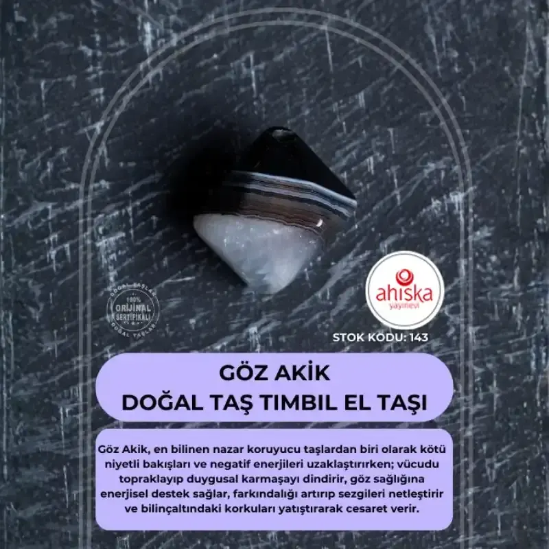Sertifikalı Göz Akik Doğal Taş Tımbıl El Taşı (SK143) - 1