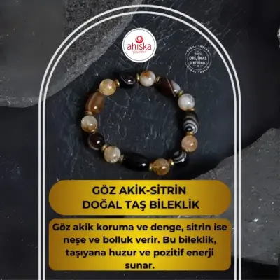 Sertifikalı Göz Akik ve Sitrin Doğal Taş Bileklik - Doğal Taş (1)