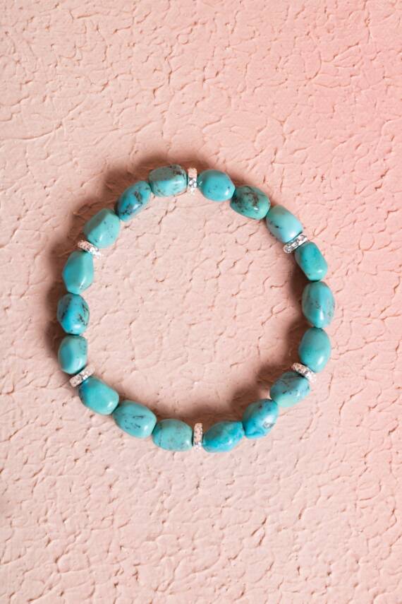 Sertifikalı Gümüş Aparatlı Fieruze(Turkuaz) Doğal Taş Bileklik (SK:029) - 1