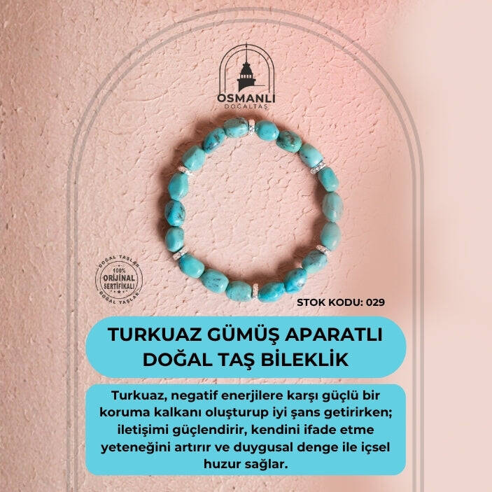 Sertifikalı Gümüş Aparatlı Fieruze(Turkuaz) Doğal Taş Bileklik (SK:029) - 2