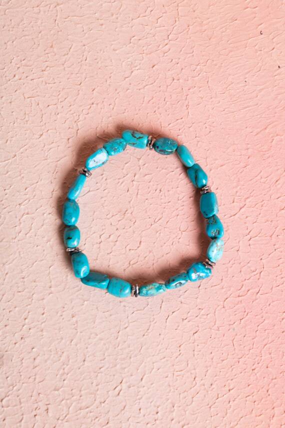 Sertifikalı Gümüş Aparatlı Firuze(Turkuaz) Doğal Taş Bileklik (SK:033) - 1