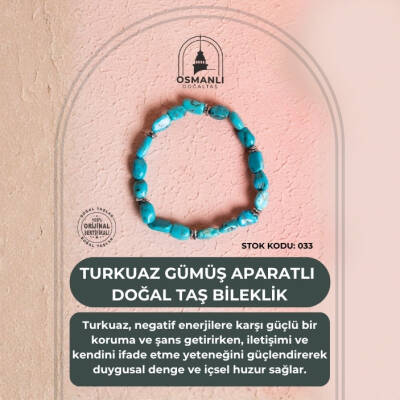 Sertifikalı Gümüş Aparatlı Firuze(Turkuaz) Doğal Taş Bileklik (SK:033) - 2