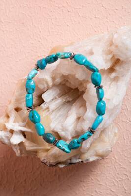 Sertifikalı Gümüş Aparatlı Firuze(Turkuaz) Doğal Taş Bileklik (SK:033) - 5