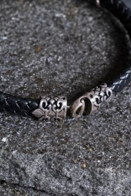 Sertifikalı Gümüş Aslan Detaylı Deri Bileklik (SK:194) - 4