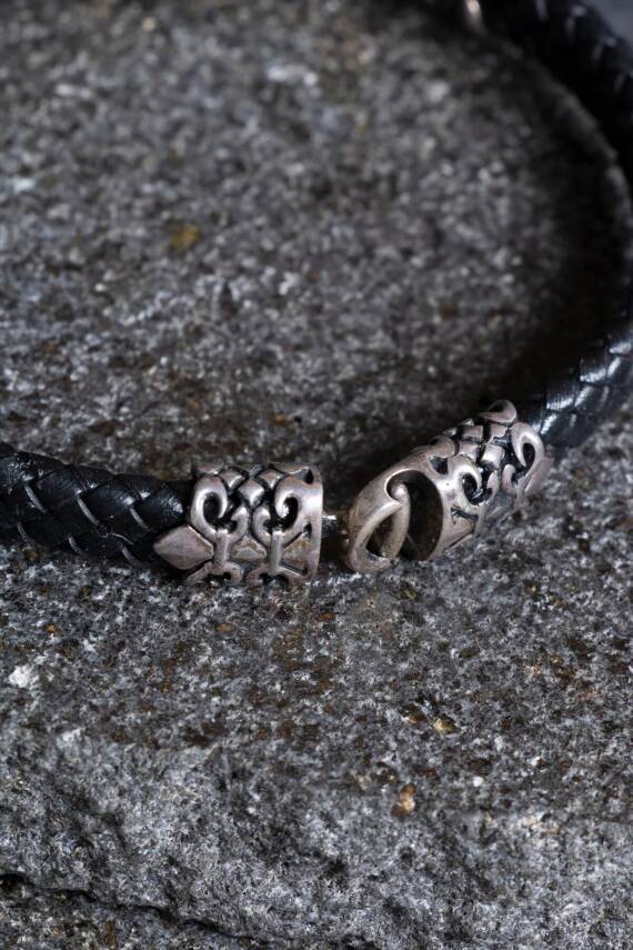 Sertifikalı Gümüş Aslan Detaylı Deri Bileklik (SK:194) - 4