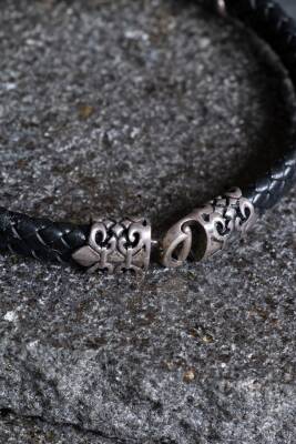 Sertifikalı Gümüş Aslan Detaylı Deri Bileklik (SK:194) - 4