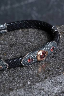 Sertifikalı Gümüş Ay Yıldız Detaylı Deri Bileklik (SK:195) - 5