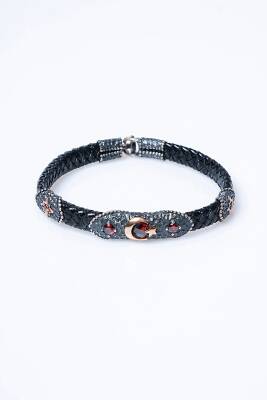 Sertifikalı Gümüş Ay Yıldız Detaylı Deri Bileklik (SK:195) - 6