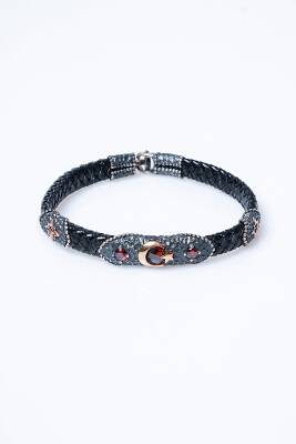 Sertifikalı Gümüş Ay Yıldız Detaylı Deri Bileklik (SK:195) - 6