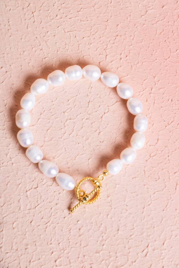 Sertifikalı Gümüş Kapama İnci Doğal Taş Bileklik (SK:054) - 1